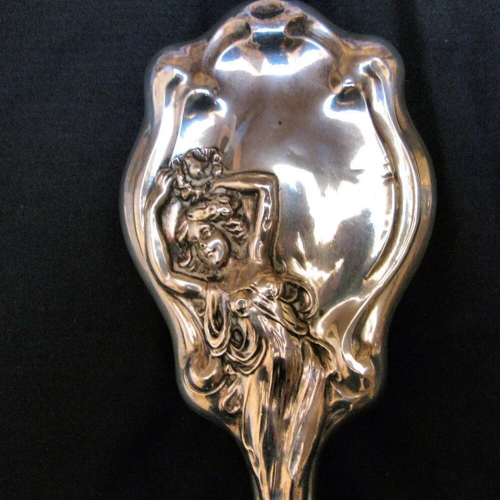 ANTIQUE SILVER MIRROR, BRUSH, WEBSTER CO. ART NOUVEAU STERLING